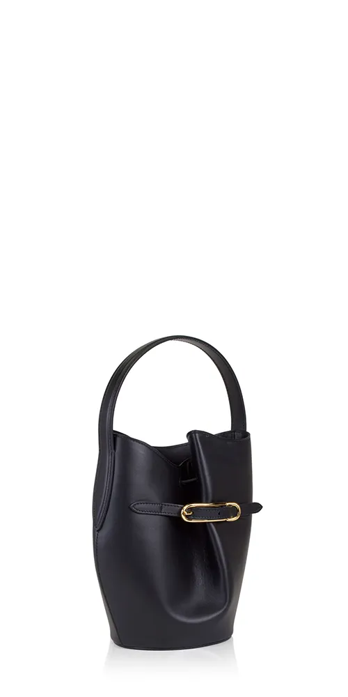 Belted Bucket Bag Mini Black Leather