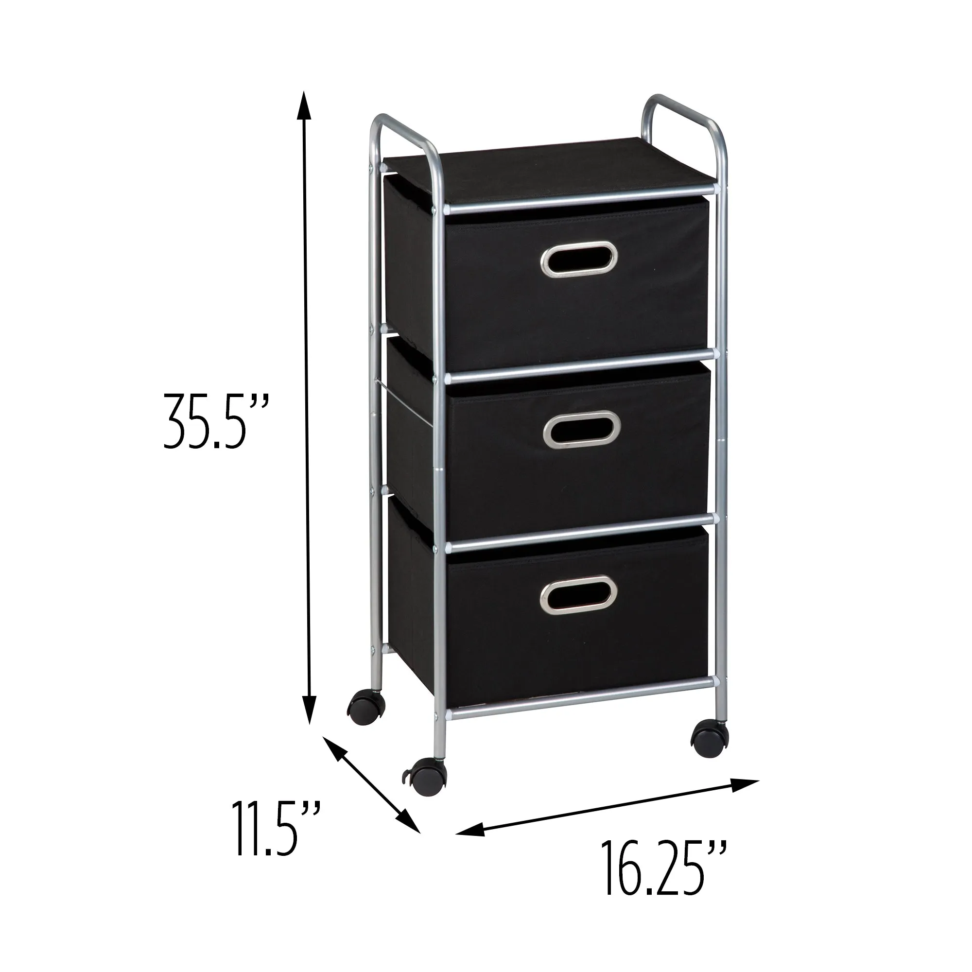 Black 3-Drawer Rolling Fabric Cart