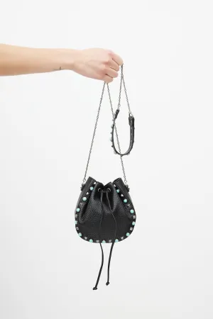 Black Rockstud Rolling Drawstring Crossbody Bag