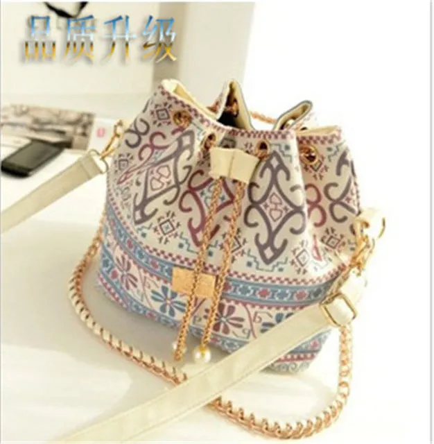Bohemia Canvas Drawstring Lady Bucket Bag
