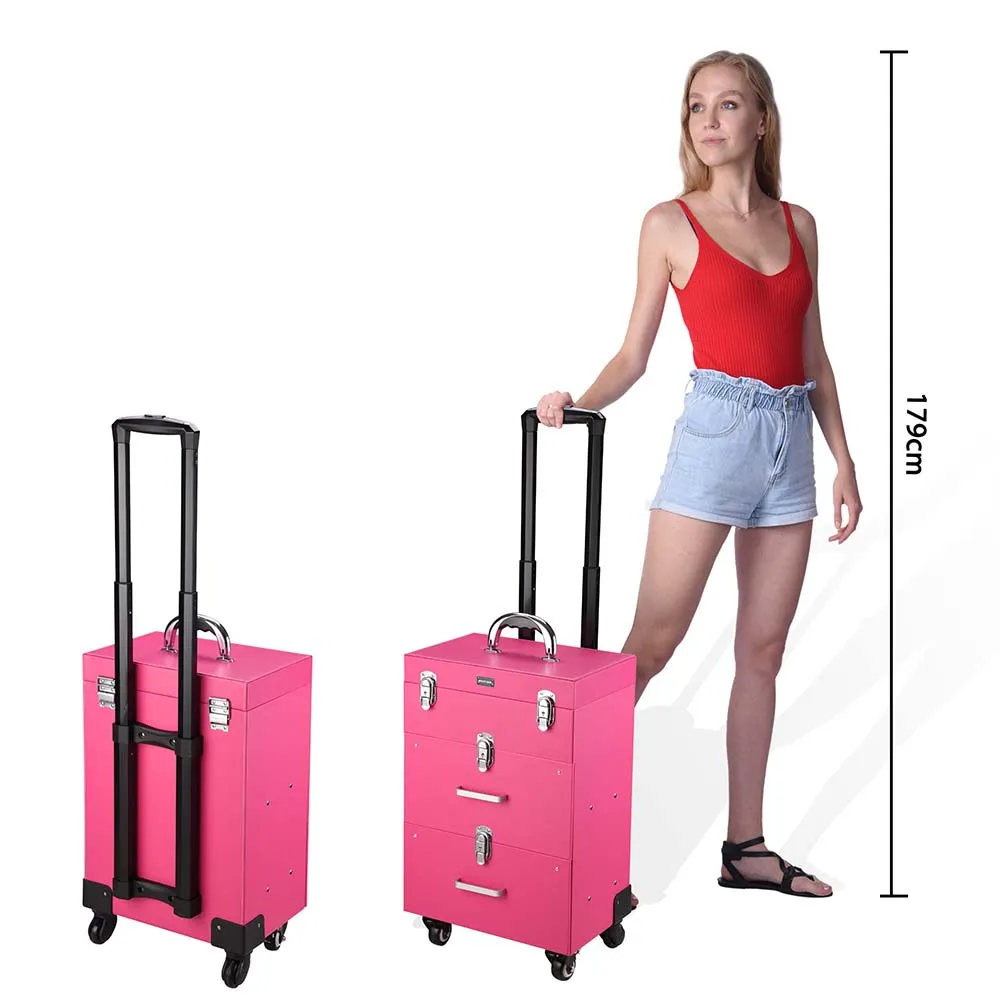 Byootique Pink PVC Rolling Nail Drill Makeup Cosmetic Artist Case