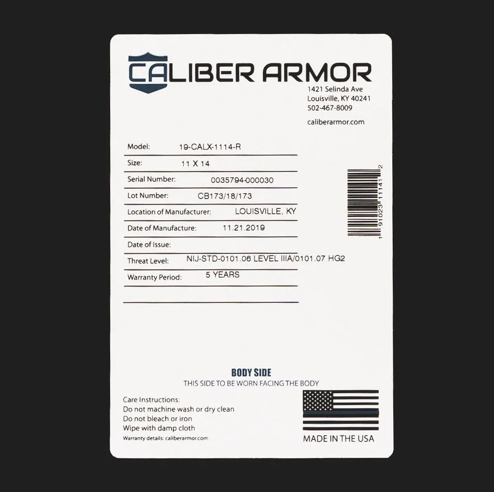 CaliberX IIIA Soft Body Armor Rectangle Panel