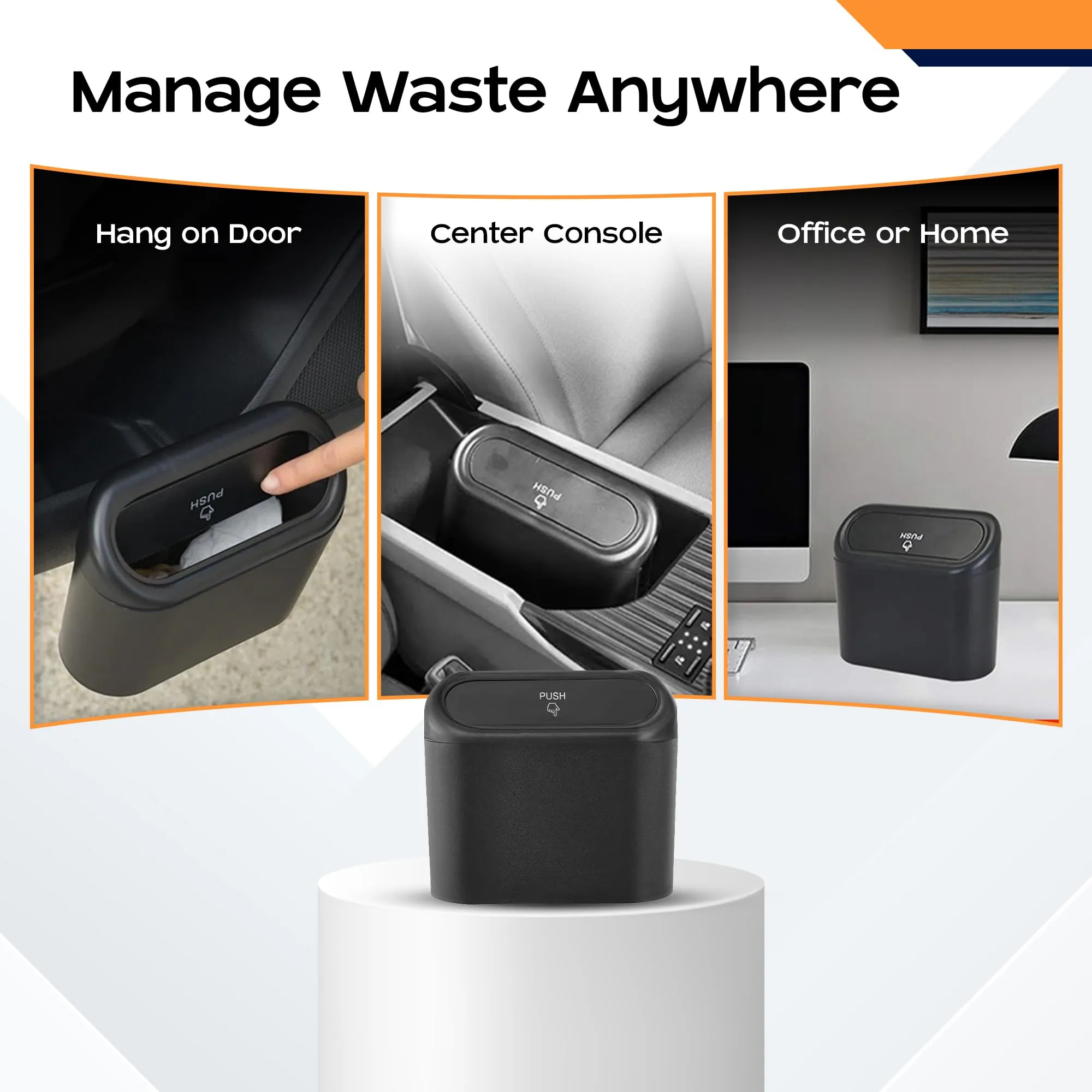 Carbinic Odor-free Leakproof Mini Car Trash Can | Portable Car Garbage Bin with Lid for Home, Office & Car | Dustbin for Car- Includes 1 Roll Trash Bags | ABS Car Trash Bin | Car Accessories Interior