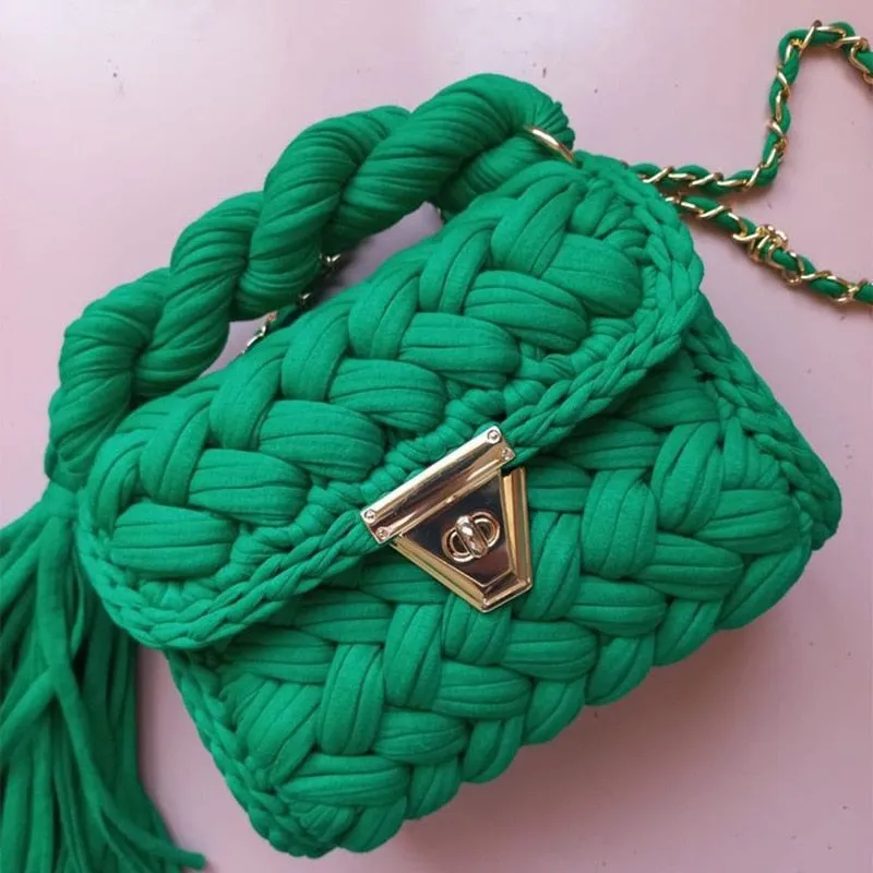Colorful Woven Handmade Mini Handbags with Tassel