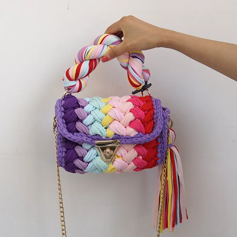 Colorful Woven Handmade Mini Handbags with Tassel