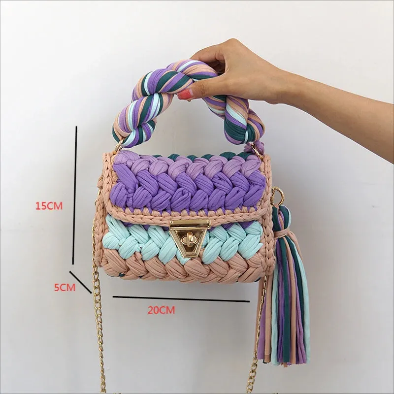 Colorful Woven Handmade Mini Handbags with Tassel
