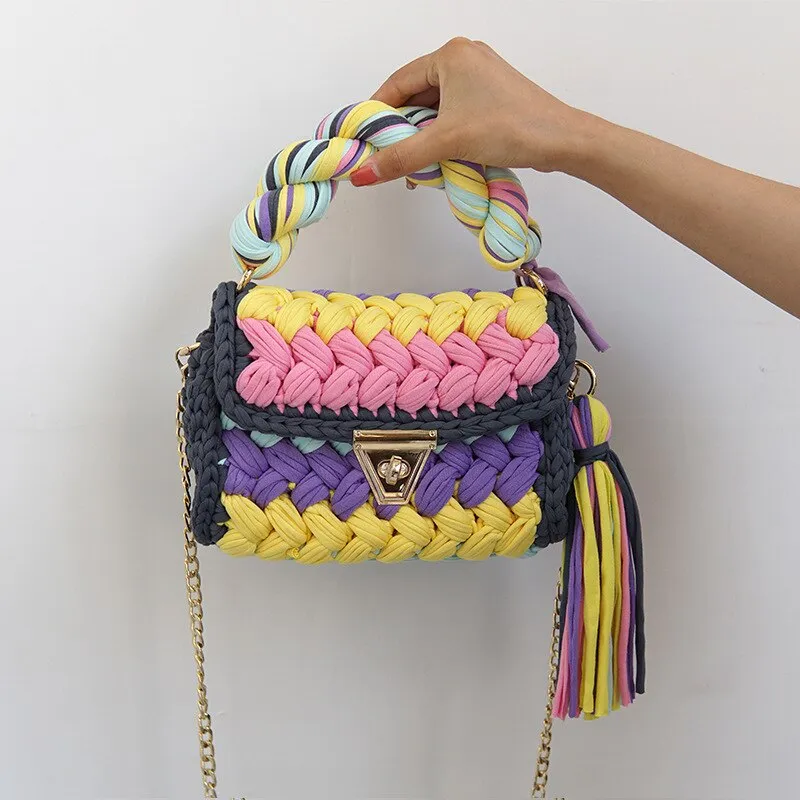 Colorful Woven Handmade Mini Handbags with Tassel