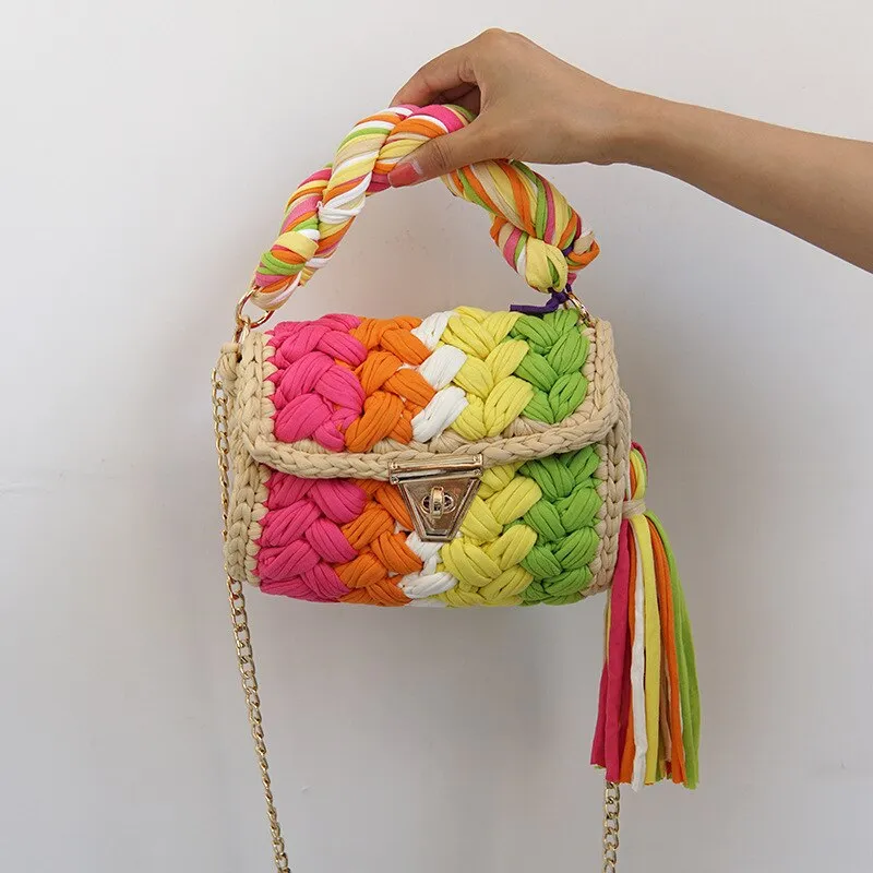 Colorful Woven Handmade Mini Handbags with Tassel