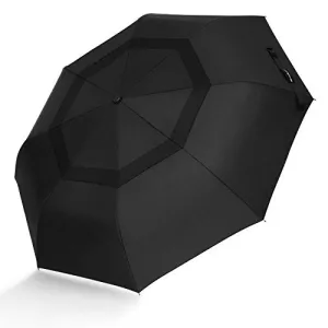 Compact Travel Umbrella, SHINE HAI Vented Windproof Double Canopy Folding Umbrella, Auto Open & Close for One-Handed Operation, Sturdy, Portable, Lightweight, Easy Carrying for Men and Ladies(Black)