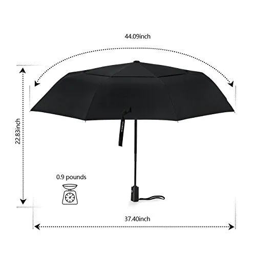 Compact Travel Umbrella, SHINE HAI Vented Windproof Double Canopy Folding Umbrella, Auto Open & Close for One-Handed Operation, Sturdy, Portable, Lightweight, Easy Carrying for Men and Ladies(Black)