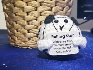 Crochet Soccer Ball Plush Motivational Amigurumi Sports Gift Soccer Teammate Gift Encouraging Football Decor Cute Soccer Ball Character