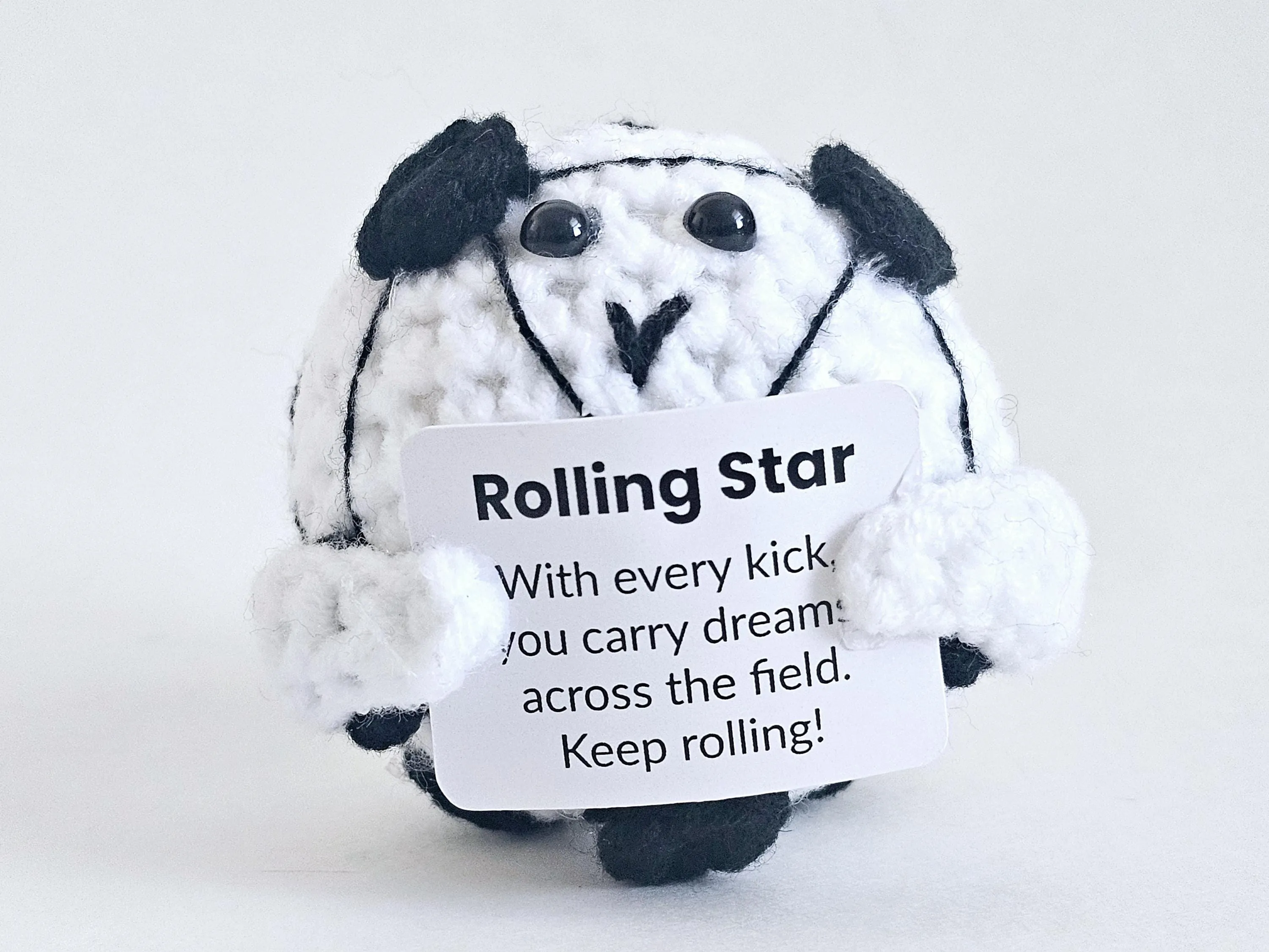 Crochet Soccer Ball Plush Motivational Amigurumi Sports Gift Soccer Teammate Gift Encouraging Football Decor Cute Soccer Ball Character