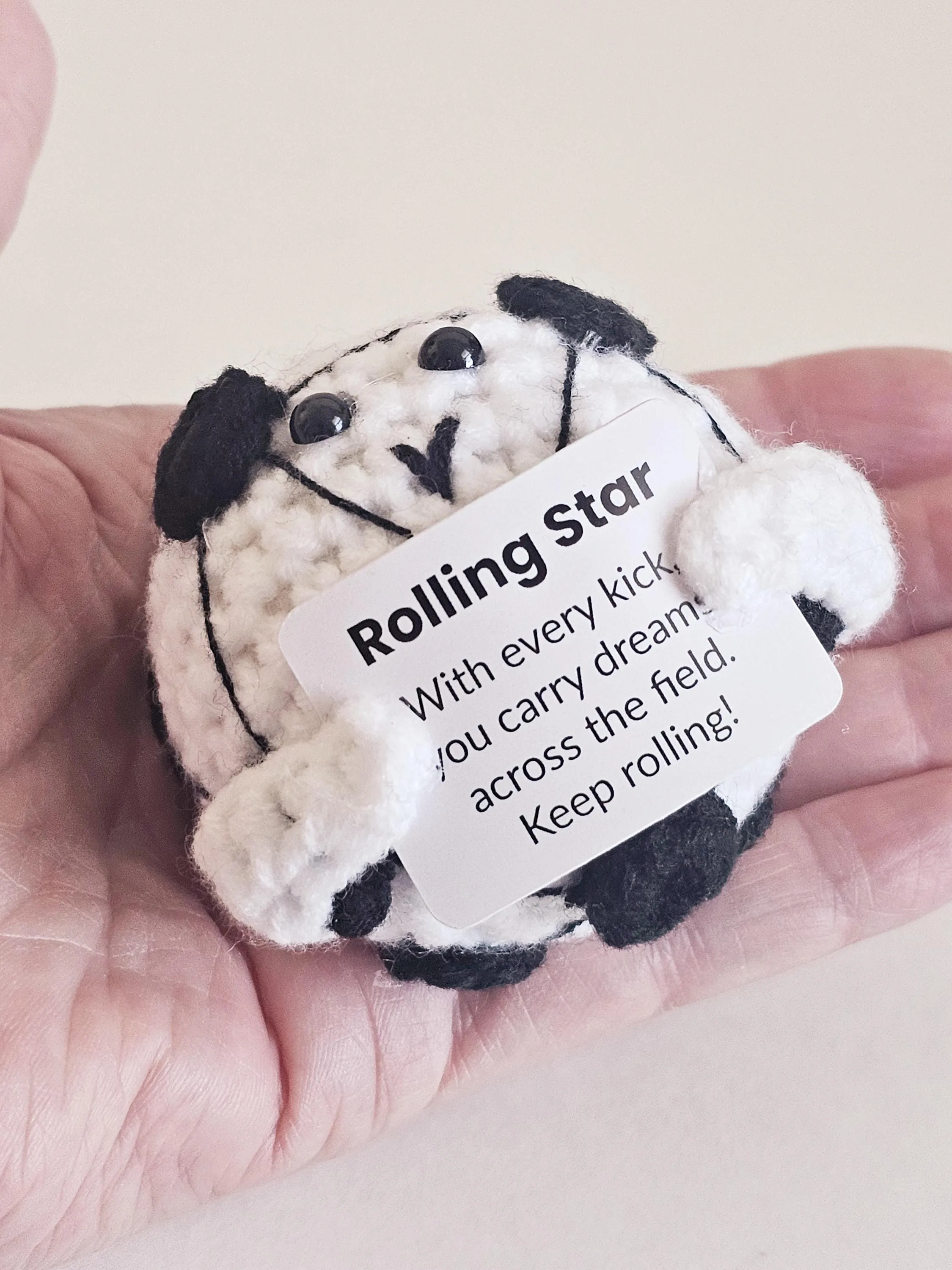 Crochet Soccer Ball Plush Motivational Amigurumi Sports Gift Soccer Teammate Gift Encouraging Football Decor Cute Soccer Ball Character