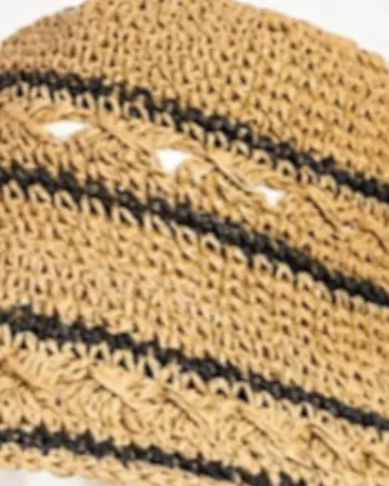Crochet Stripe Straw Bucket Hat | KHAKI STRIPE