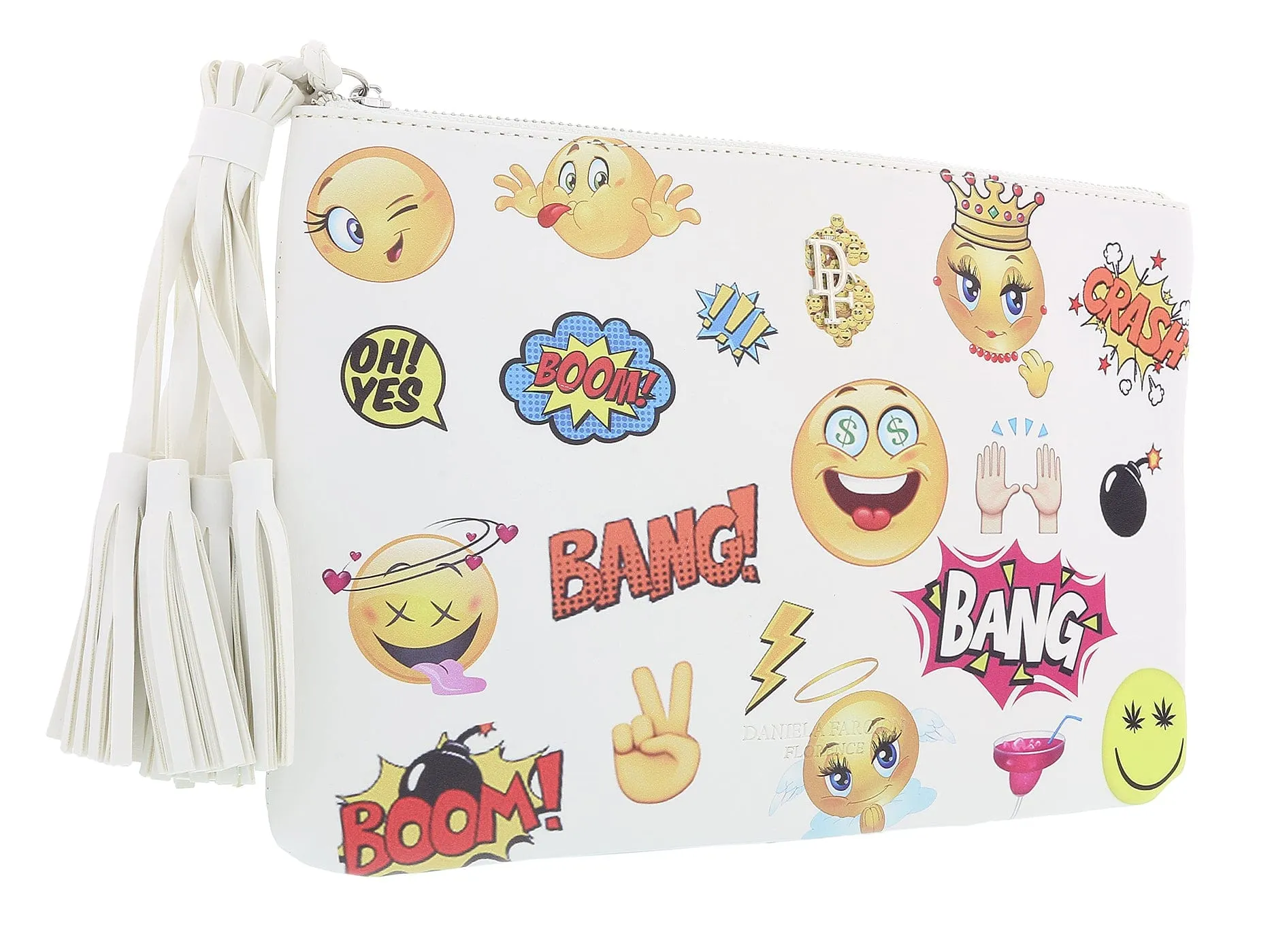 Daniela Fargion White Emogi Print Pop Art Pouch Clutch