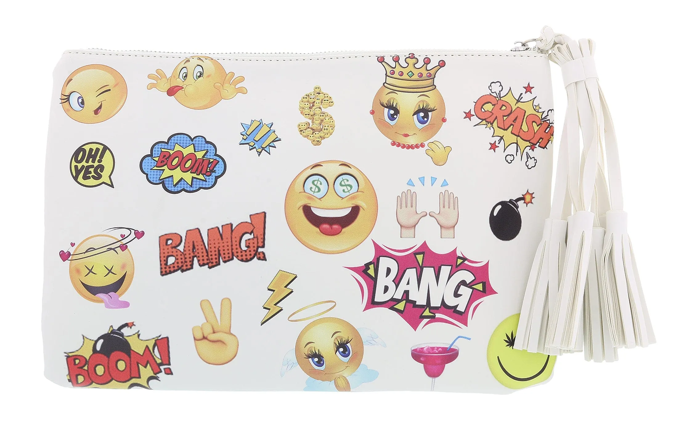 Daniela Fargion White Emogi Print Pop Art Pouch Clutch