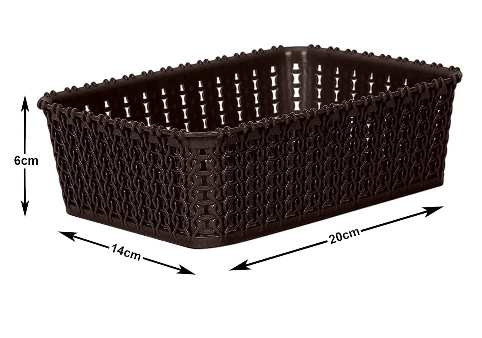 Heart Home Multiuses Small M 15 Plastic Tray Without Lid|Solid Color & Wovan Design|Document Organizer|Size 20 x 14 x 6 CM|Pack of 2 (Brown)-46KHH0111