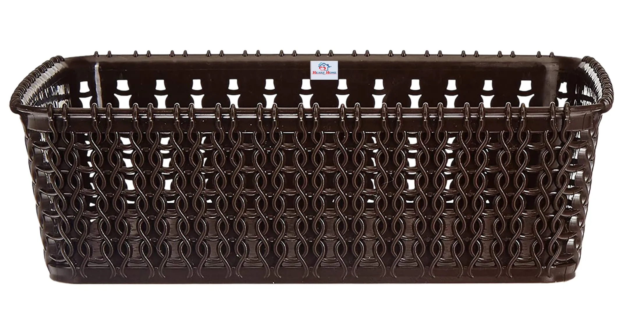 Heart Home Multiuses Small M 15 Plastic Tray Without Lid|Solid Color & Wovan Design|Document Organizer|Size 20 x 14 x 6 CM|Pack of 2 (Brown)-46KHH0111