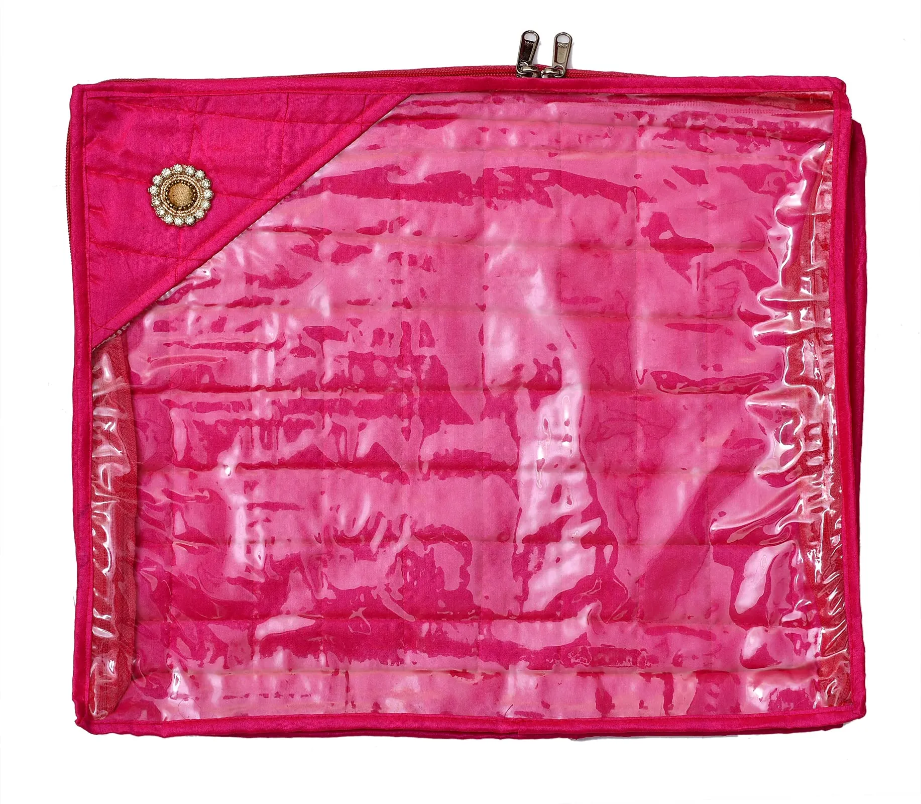 Kuber Industries Non Woven 3" inch Saree Cover With Transparent Top- Pack of 4 (Pink)-HS_38_KUBMART21634