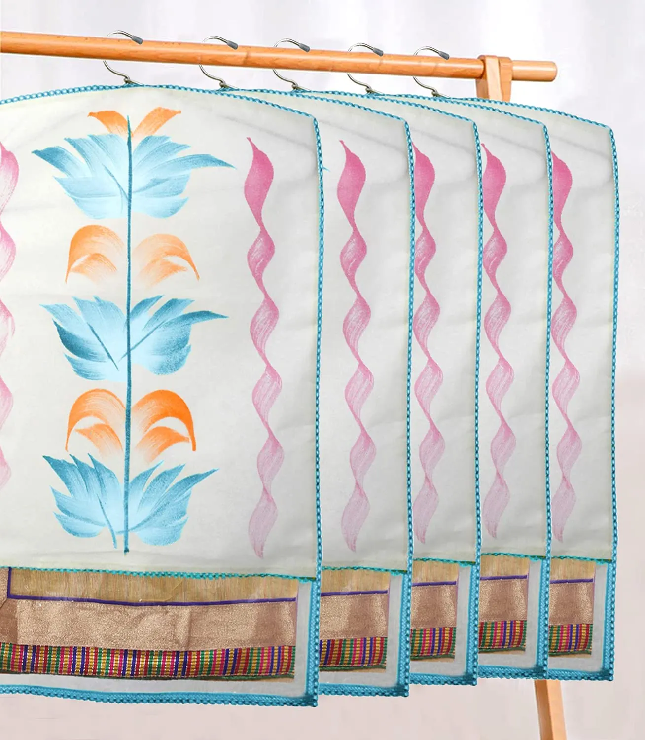 Kuber Industries Non Woven Hanging Saree Cover, Wardrobe Organizer, Closet Organizer, Saree & Garments Protector Cover With 1 Zipper Compartment on Back Side- Pack of 9 (Sky Blue)-HS_38_KUBMART21493