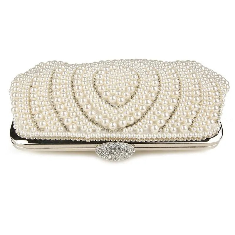 Luxy Moon Beaded Evening Bag Pearls Diamonds Clutch