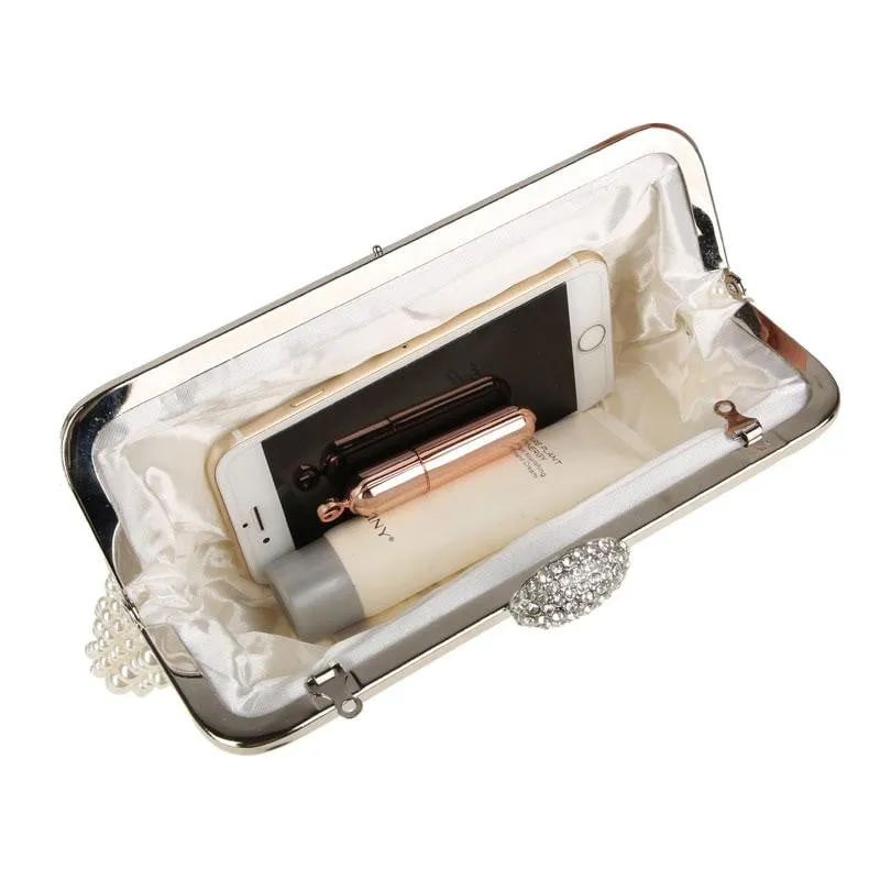 Luxy Moon Beaded Evening Bag Pearls Diamonds Clutch