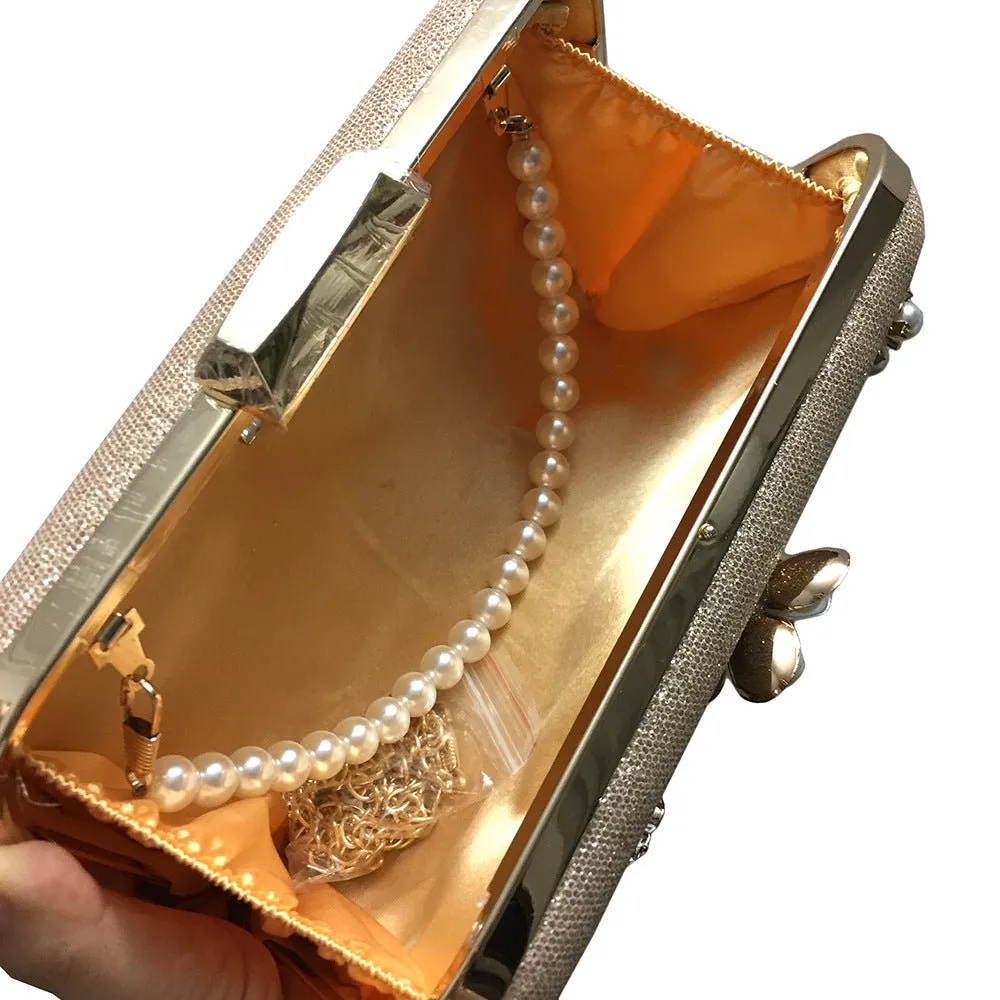 Luxy moon Hand Cute Flowers Pearl Clutches