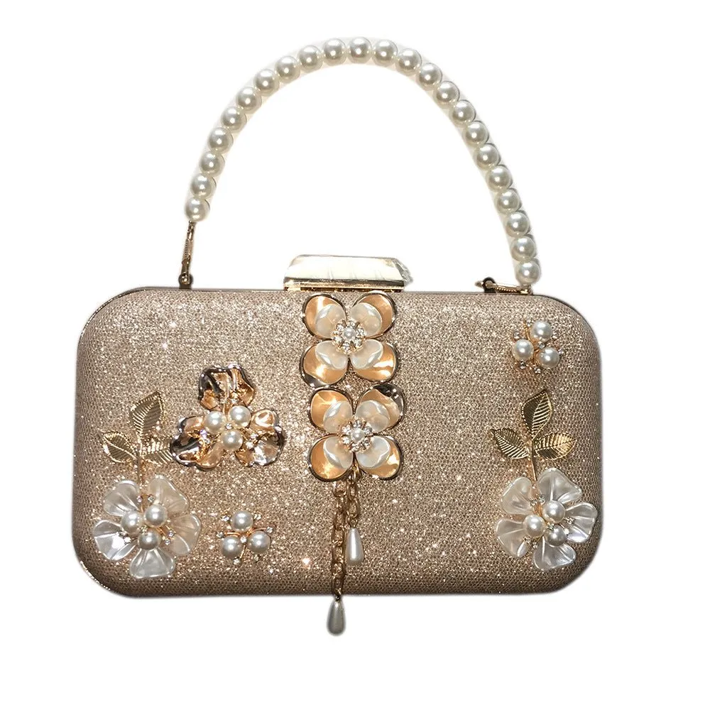 Luxy moon Hand Cute Flowers Pearl Clutches