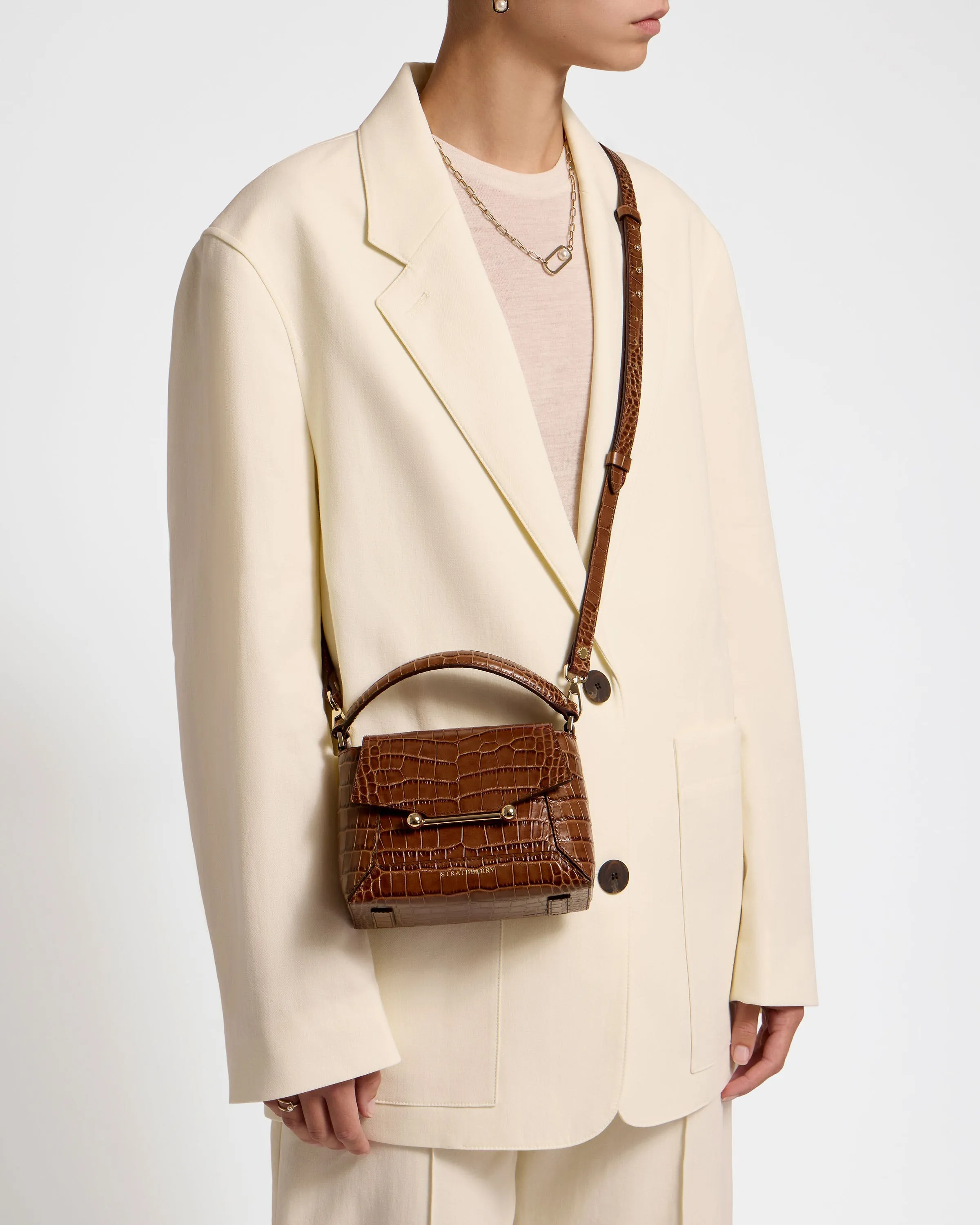Mosaic Nano - Soft Croc-Embossed Leather Walnut