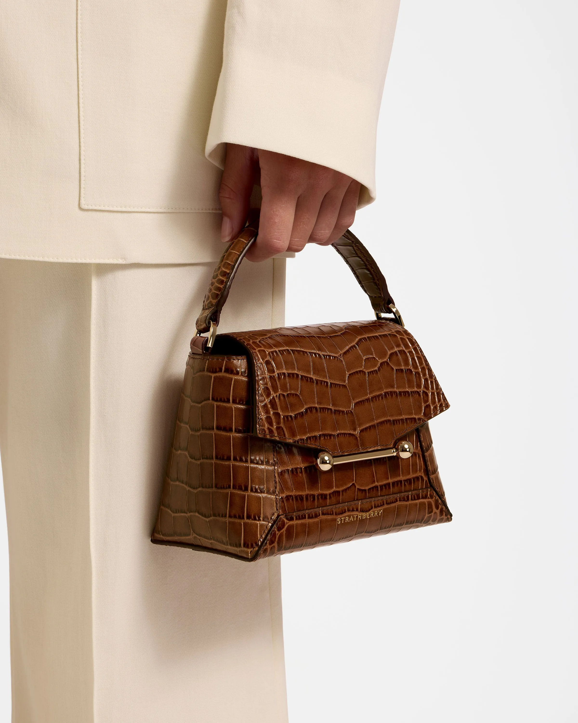 Mosaic Nano - Soft Croc-Embossed Leather Walnut