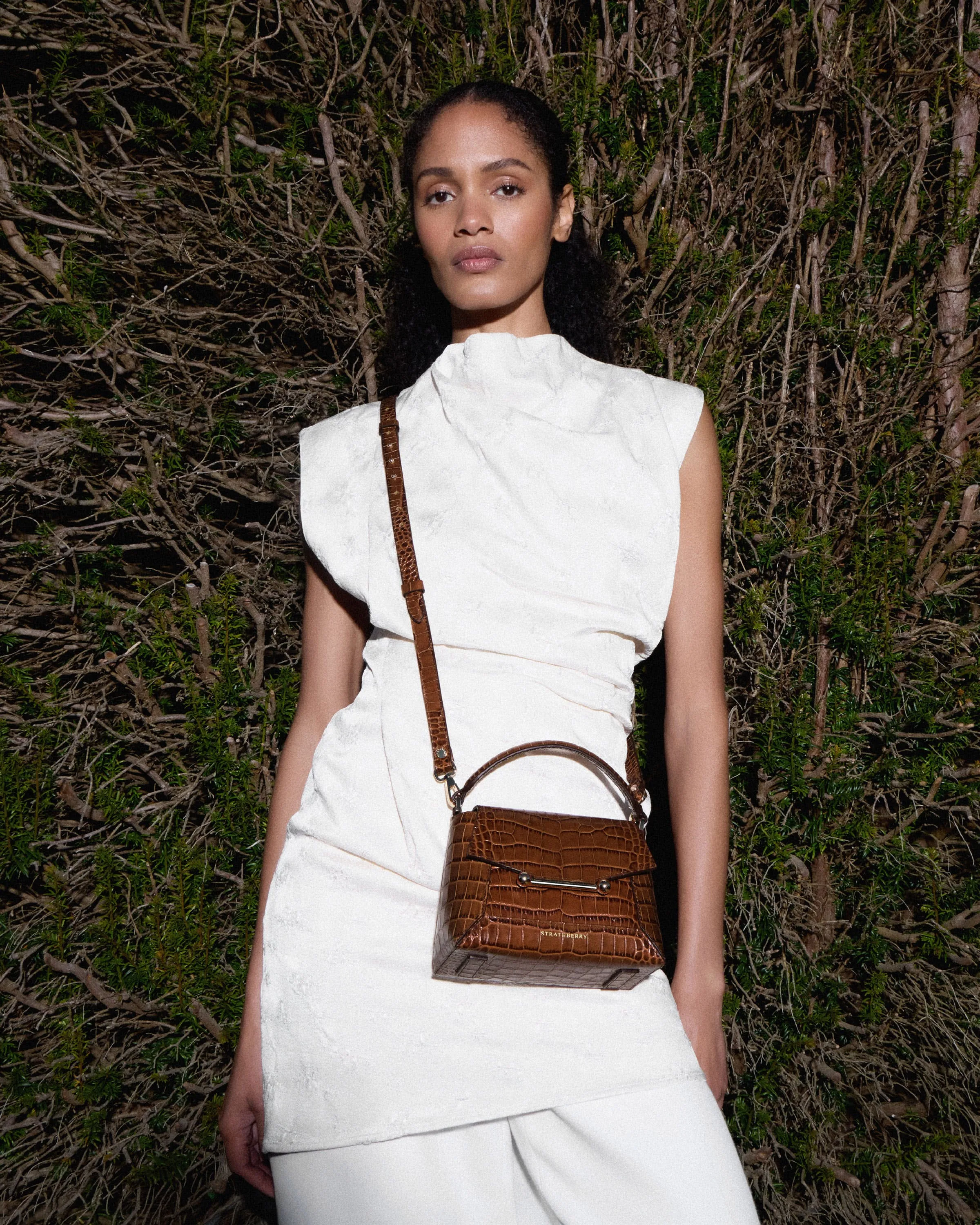 Mosaic Nano - Soft Croc-Embossed Leather Walnut