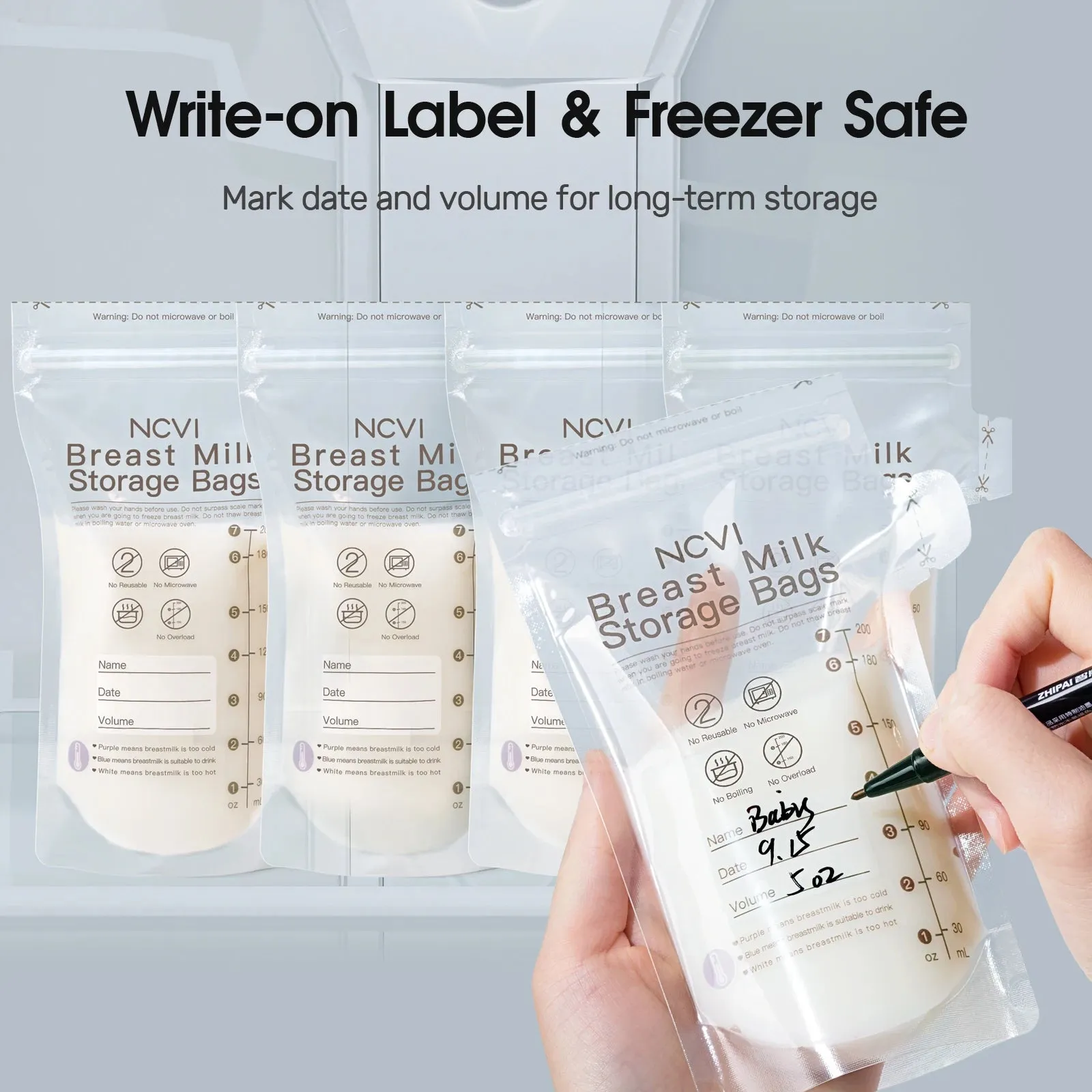 NCVI Breastmilk Storage Bags, 200ml Milk Freezer Bags for