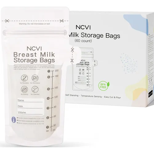 NCVI Breastmilk Storage Bags, 200ml Milk Freezer Bags for
