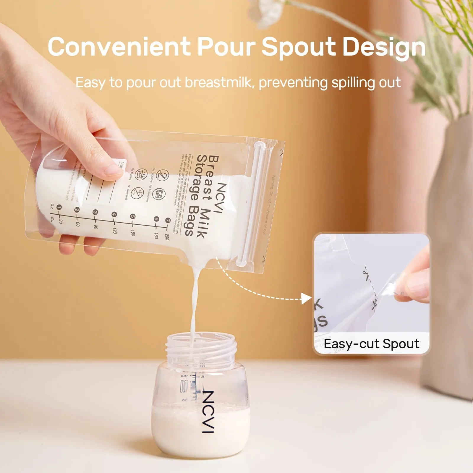NCVI Breastmilk Storage Bags, 200ml Milk Freezer Bags for