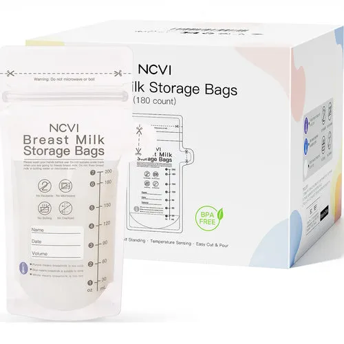 NCVI Breastmilk Storage Bags, 200ml Milk Freezer Bags for