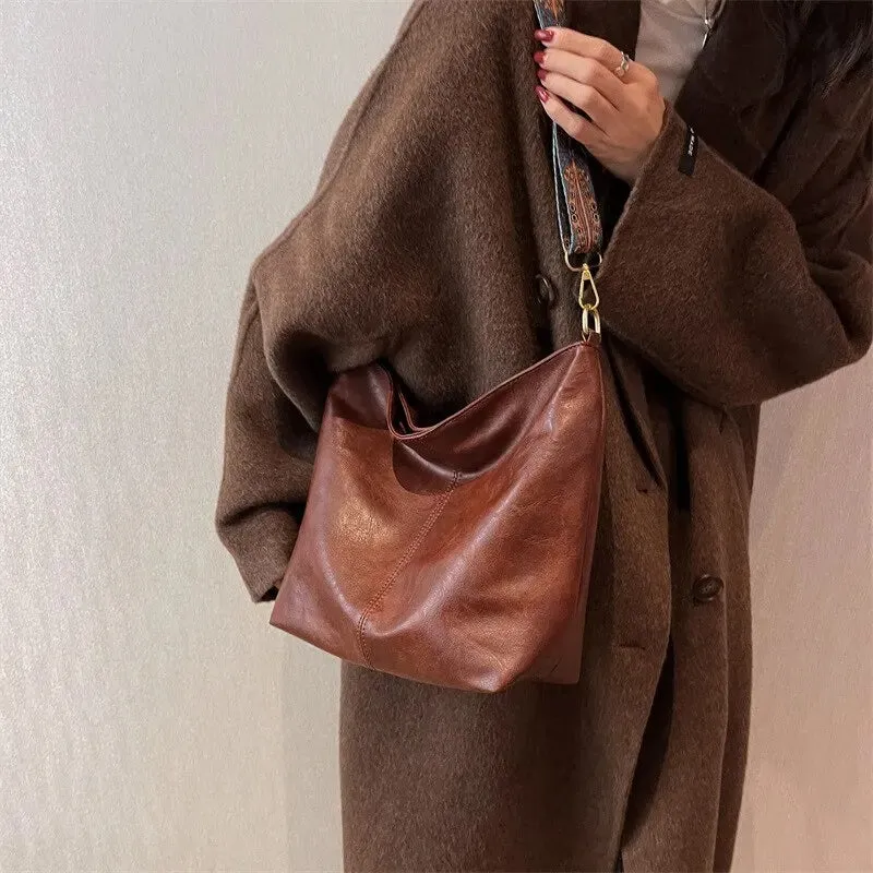 Retro Geometric Wide Strap Hobo-Style Crossbody Shoulder Bag