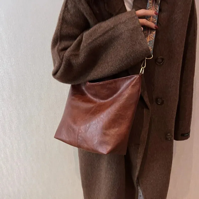 Retro Geometric Wide Strap Hobo-Style Crossbody Shoulder Bag