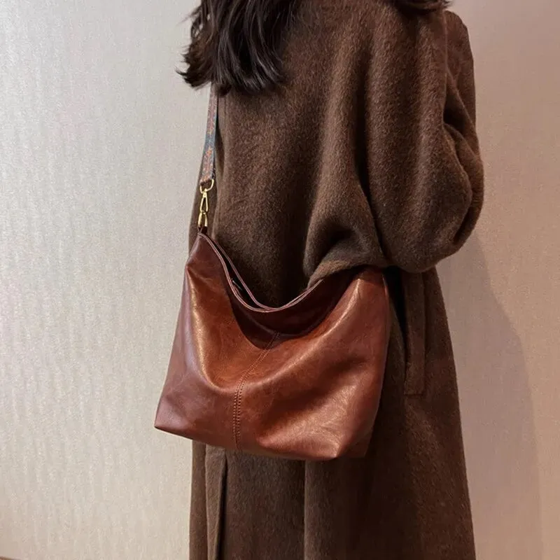Retro Geometric Wide Strap Hobo-Style Crossbody Shoulder Bag
