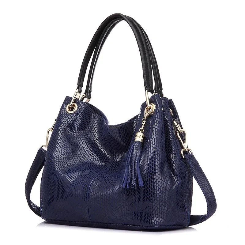 Snake Style Print Hobo Leather Bucket Bag