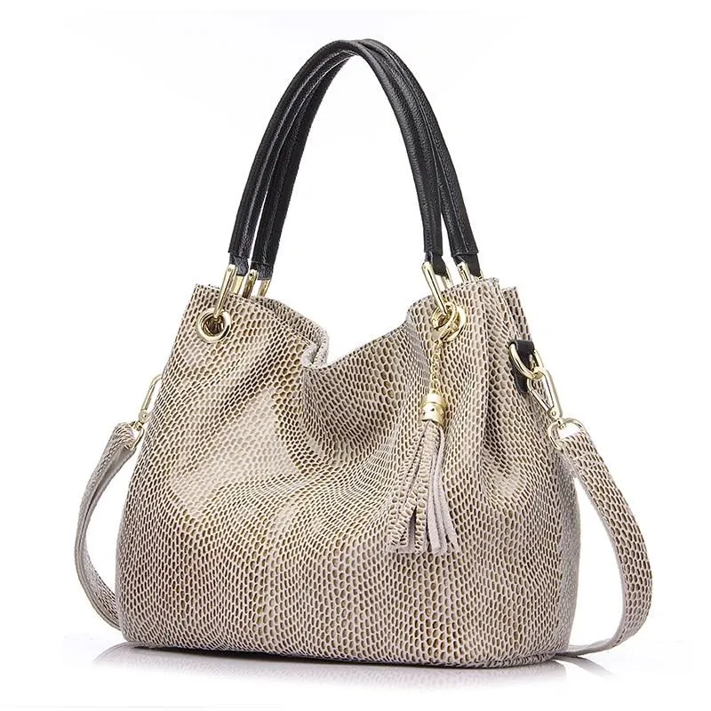 Snake Style Print Hobo Leather Bucket Bag