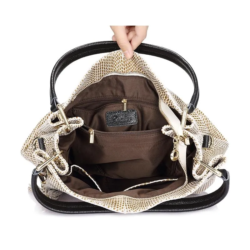 Snake Style Print Hobo Leather Bucket Bag