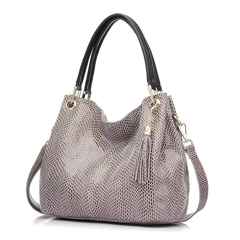 Snake Style Print Hobo Leather Bucket Bag
