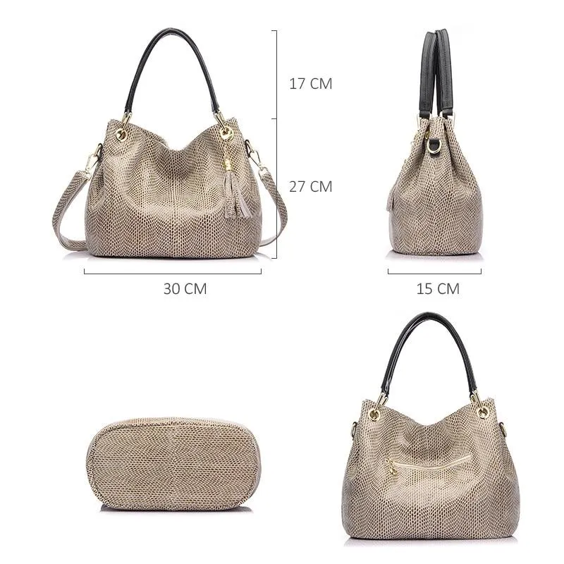 Snake Style Print Hobo Leather Bucket Bag