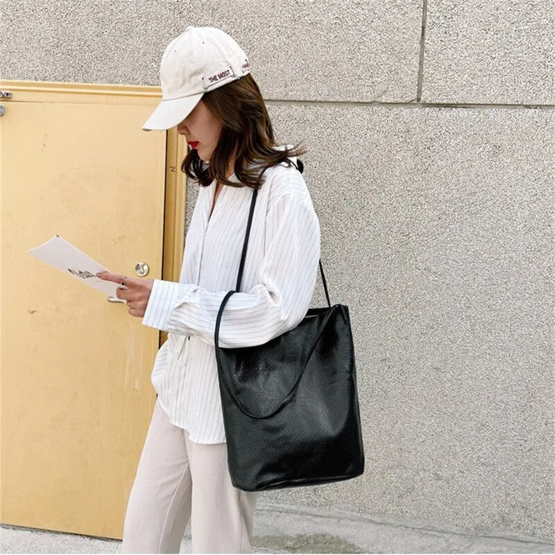 Soft Vegan Leather Large Capacity Bucket Bags