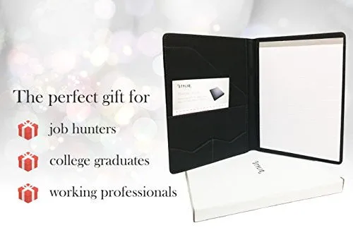 STYLIO Padfolio/ Resume Portfolio Folder - Interview/ Legal Document Organizer & Business Card Holder - With Letter-Sized Writing Pad - Handsome Piano Noir Faux Leather Matte Finish & Accent Stitching