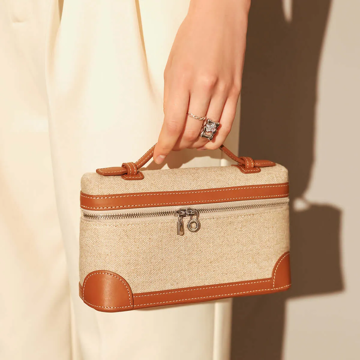 Traveler's Top-Handle Rectangle Box Mini Make Up Bag