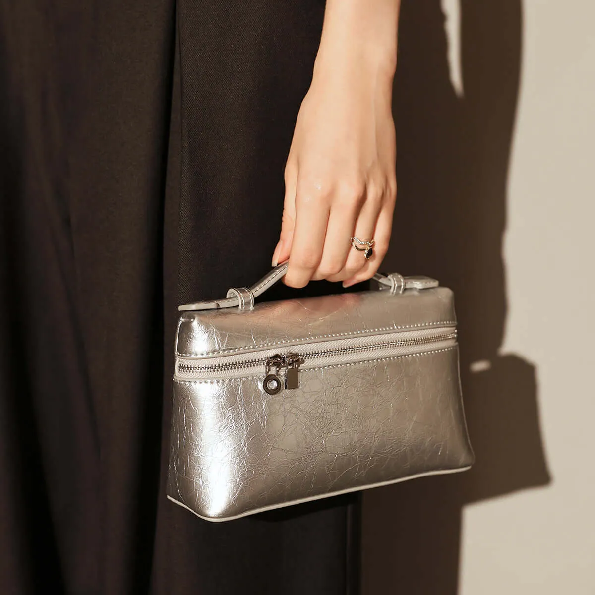 Traveler's Top-Handle Rectangle Box Mini Make Up Bag