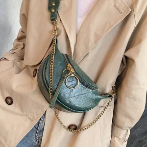 Trendy Cross Body Bag with Gold Colored Chains