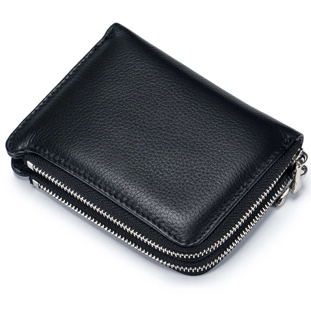 Women's Leather Double-Zip Wallet - Compact and Stylish