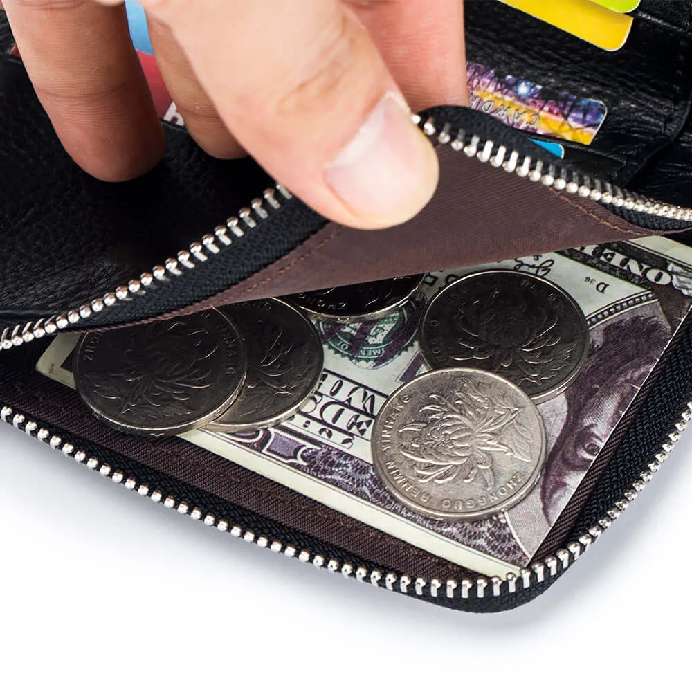 Women's Leather Double-Zip Wallet - Compact and Stylish